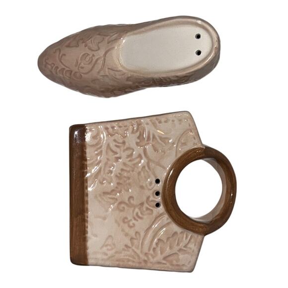 FIGI Damask Purse & Shoe Salt Pepper Shakers Blush Brown Ceramic Retro Style - Picture 6 of 8